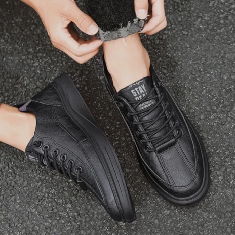 Alternative view of Tênis Masculino Casual de Couro, Esportivo, Confortável, Plano, de Alta Qualidade, com Cadarço, para Homens.